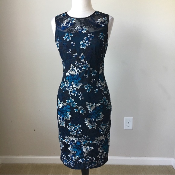 White House Black Market Dresses & Skirts - Sleeveless embroidered mesh sheath dress